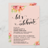 Invitation Fleurons les cœurs Script Florales Rose Pâle (Devant / Derrière)