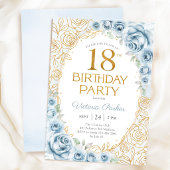 Invitation Fleurs 18e anniversaire bébé bleu or