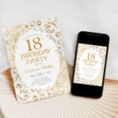 Invitation Fleurs 18e Anniversaire Crème Or