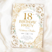Invitation Fleurs 18e Anniversaire Crème Or