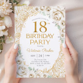 Invitation Fleurs 18e Anniversaire Crème Or