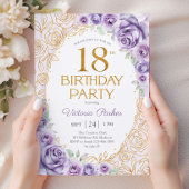 Invitation Fleurs 18e Anniversaire Lilas Violet Or