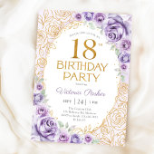 Invitation Fleurs 18e Anniversaire Lilas Violet Or