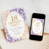 Invitation Fleurs 18e Anniversaire Lilas Violet Or