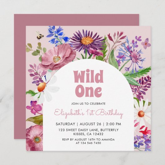 Invitation Fleurs 1'st Anniversaire (Devant / Derrière)