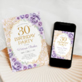 Invitation Fleurs 30 ans Anniversaire Lilas Violet Or