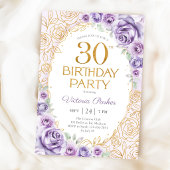 Invitation Fleurs 30 ans Anniversaire Lilas Violet Or