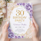 Invitation Fleurs 30 ans Anniversaire Lilas Violet Or