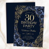 Invitation Fleurs 30e Anniversaire Bleu Nuit Or