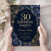 Invitation Fleurs 30e Anniversaire Bleu Nuit Or
