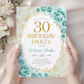 Invitation Fleurs 30e Anniversaire Turquoise Or