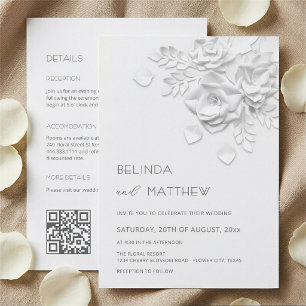 Invitation Fleurs 3D blanches Mariage décontracté tout-en-un 