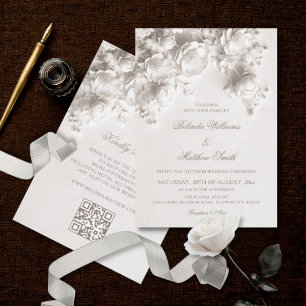 Invitation Fleurs 3D en ivoire Mariage Vintage