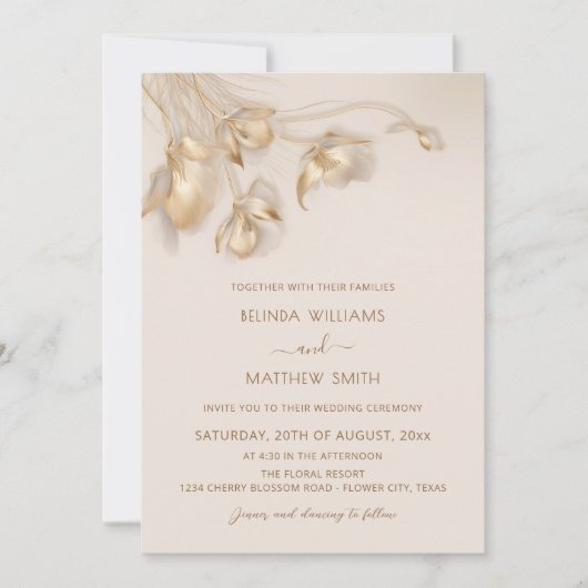 Invitation Fleurs 3D en Or (Devant)
