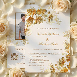 Invitation Fleurs 3D Or Blanc