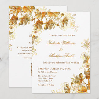 Invitation Fleurs 3D Or Blanc