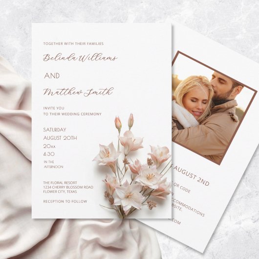 Invitation Fleurs 3D Rose Pâle Blanc