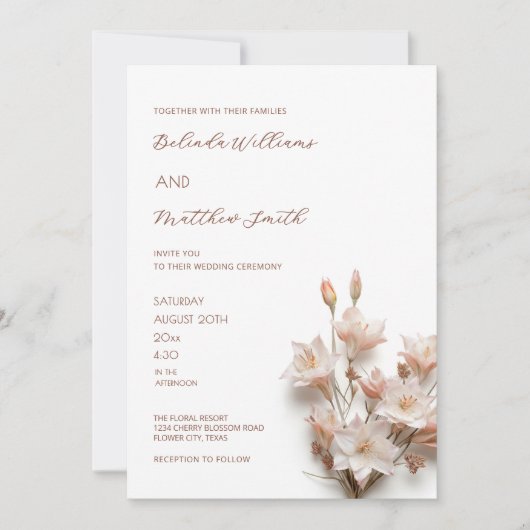 Invitation Fleurs 3D Rose Pâle Blanc (Devant)