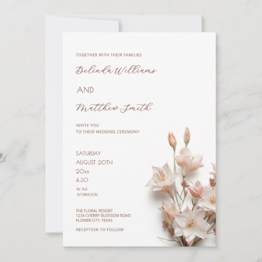 Invitation Fleurs 3D Rose Pâle Élégantes (Devant)