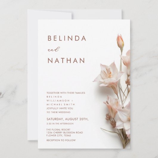 Invitation Fleurs 3D Rose Tendre (Devant)