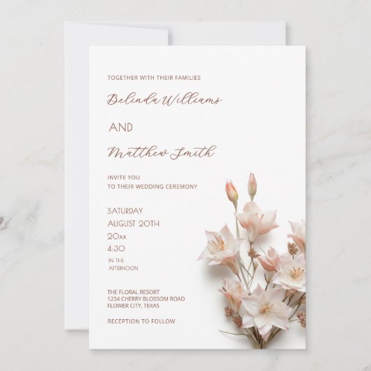 Invitation Fleurs 3D Rose Tendre (Devant)