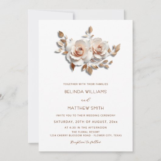 Invitation Fleurs 3D Roses Fardées Simple (Devant)