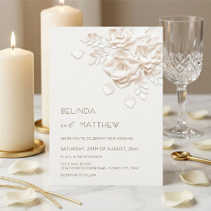 Invitation Fleurs 3D Roses minimalistes Mariage Ivory Invita