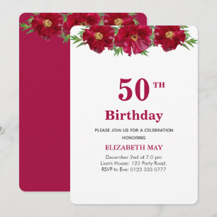 Invitation Fleurs 50 ans, 60 ans Anniversaire sur Bordeaux & 
