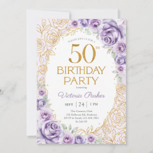 Invitation Fleurs 50e Anniversaire Lilas Violet Or
