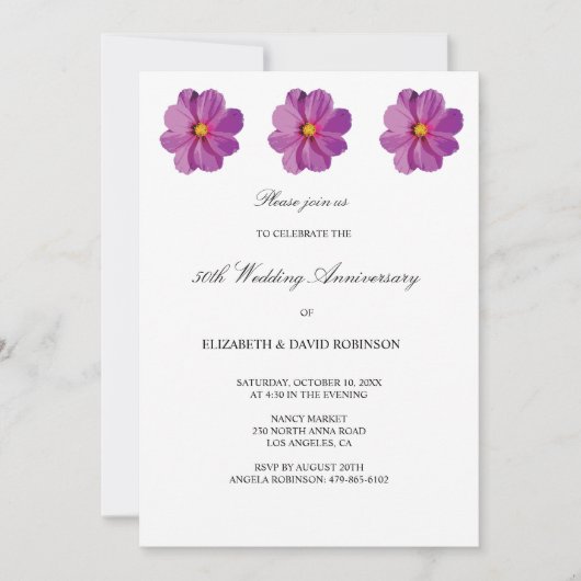 Invitation fleurs 50e anniversaire mariage anniversaire (Devant)