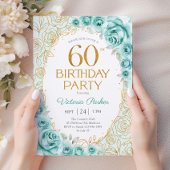 Invitation Fleurs 60 ans Turquoise Or