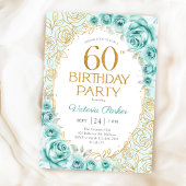 Invitation Fleurs 60 ans Turquoise Or