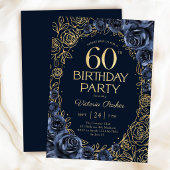 Invitation Fleurs 60e Anniversaire Bleu Nuit Or