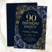 Invitation Fleurs 90e Anniversaire Bleu Nuit Or