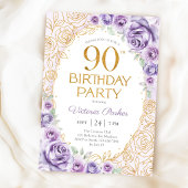 Invitation Fleurs 90e Anniversaire Lilas Violet Or