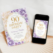 Invitation Fleurs 90e Anniversaire Lilas Violet Or