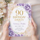 Invitation Fleurs 90e Anniversaire Lilas Violet Or