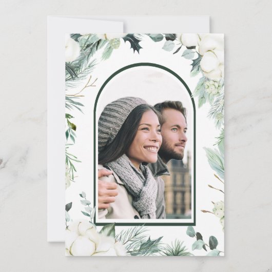 Invitation Fleurs à feuillage persistant et coton Élégante ph (Dos)