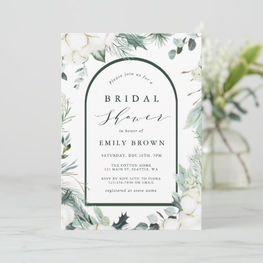 Invitation Fleurs à feuillage persistant et coton Fête des ma (Debout devant)