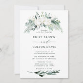 Invitation Fleurs à feuillage persistant et coton Mariage d'a (Devant)