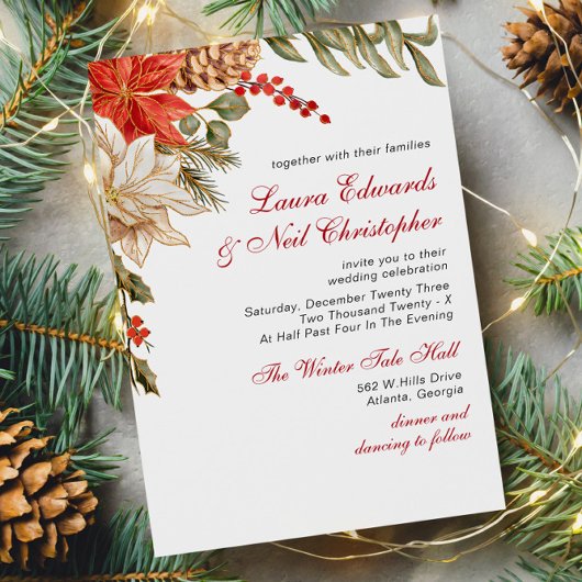 Invitation Fleurs à feuillage persistant Mariage d'hiver