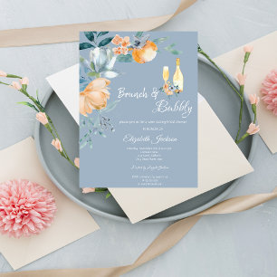 Invitation Fleurs à l'aquarelle Bleu Poussiéreux Brunch & Bub