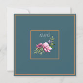 Invitation Fleurs à l'aquarelle bleue-vert et rose (Dos)