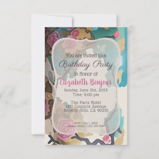 Invitation Fleurs à l'aquarelle OPTIONS DE PAPIER & DE TAILLE (Dos)