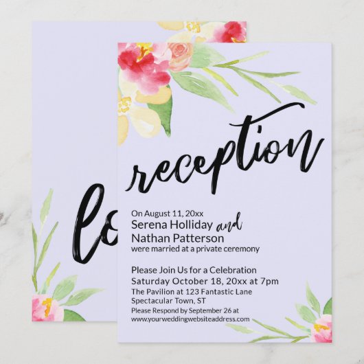 Invitation Fleurs à l'aquarelle & Réception décontractée Lava (Devant / Derrière)