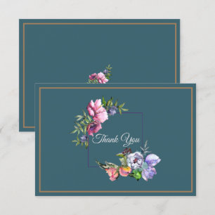 Invitation Fleurs à l'aquarelle sarcelle et rose