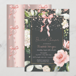 Invitation Fleurs à points de ruban rose Or rose Baby Shower