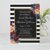 Invitation Fleurs à rayures noir et blanc Mariage de la Marin (Debout devant)