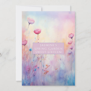 Invitation Fleurs à ressort bleu sweet sixteen