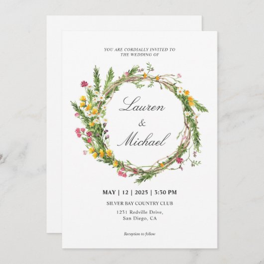 Invitation Fleurs à ressort rose blanc personnalisées (Devant / Derrière)